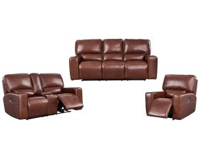 Broadway 2 Power Leather Living Room Set in Brown