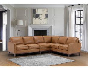 Newport Leather Sectional Living Room Set in Camel