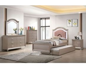 Allie Bedroom Set with Trundle in Rose Gold