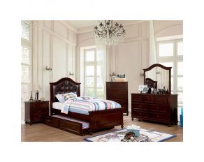 Olivia Upholstered Bedroom Set with Trundle in Dark Walnut