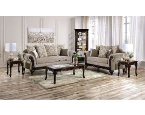 Panozzo Living Room Set in Beige and Walnut