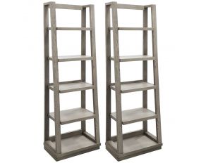 Pure Modern Pair of Angled Etagere Bookcase Piers in Moonstone