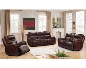 Fresno 2X Power Leather Living Room Set in Brown