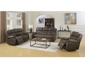 Aria Dual Power Reclining Living Room Set in Saddle Brown