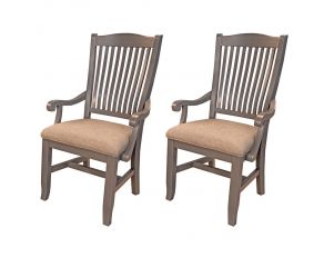 Port Townsend Set of 2 Slatback Upholstered Seat Arm Chairs in Gull and Seaside Pine