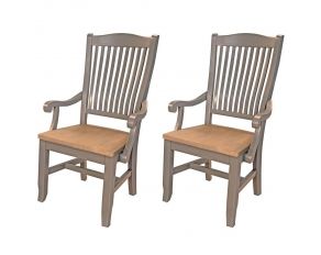 Port Townsend Set of 2 Slatback Arm Chairs in Gull and Seaside Pine