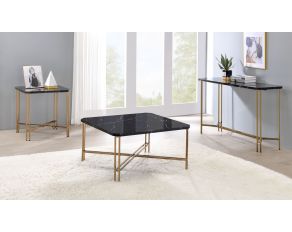 Daxton Faux-Marble Occasional Table Set in Black and Golden Champagne