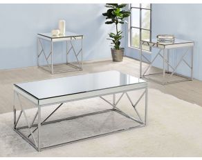 Evelyn Mirror Top Occasional Table Set in Chrome