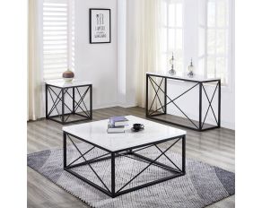 Skyler Marble Top Occasional Table Set in White and Black