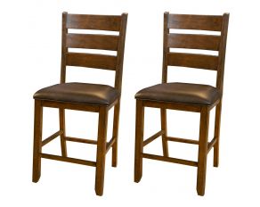 Mason Set of 2 Ladderback Upholstered Barstools in Brown