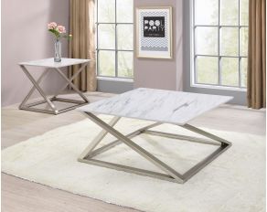 Zurich Faux Marble Top Square Occasional Table Set in White