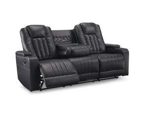 Center Point Reclining Sofa with Drop Down Table in Black