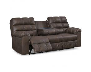 Derwin Reclining Sofa with Drop Down Table in Nut