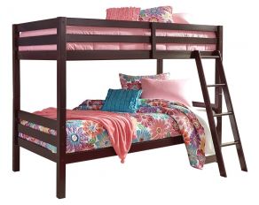 Ashley Furniture Halanton Bunk Bed with Ladder in Dark Brown, Twin Over Twin