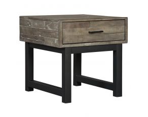 Ashley Furniture Mondoro Square End Table in Greyish Brown