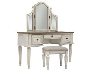 Realyn Vanity and Mirror with Stool in Chipped White