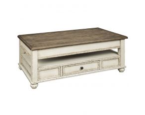 Realyn Coffee Table with Lift Top in White and Brown