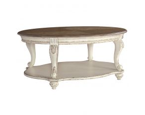 Realyn Oval Coffee Table in White and Brown