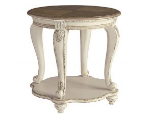 Realyn Round End Table in White and Brown