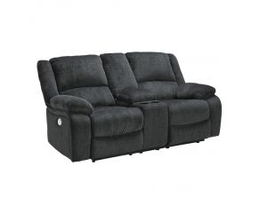 Draycoll Power Reclining Loveseat with Console in Slate