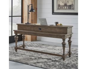 Americana Farmhouse Console Bar Table in Wirebrushed Dusty Taupe Finish