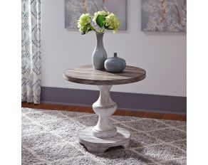 Liberty Furniture Sedona Round End Table in Heavy Distressed White