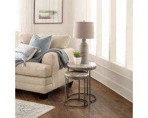 Eclipse Nesting Tables in Greystone Marble Top with Pewter Metal