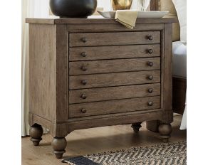 Americana Farmhouse Bedside Chest with Charging Station in Wirebrushed Dusty Taupe Finish