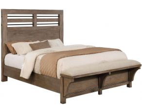 Post Oak Queen Panel Bed with Bench Footboard in Brushed Medium Acacia