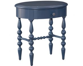 Rodanthe Accent Table in Shipyard Blue and Wooden Knob with Gun Metal Woven Pattern