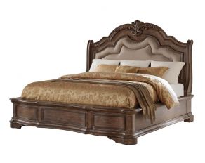 Tulsa King Upholstered Bed in Antique Brass