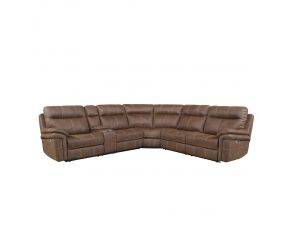 Mason 6 Piece Modular Power Reclining Sectional with Power Headrests and Entertainment Console in Dark Kahlua