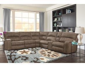Polaris 6 Piece Modular Power Reclining Sectional with Power Headrests and Entertainment Console in Kahlua