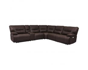 Spartacus 6 Piece Modular Power Reclining Sectional with Power Headrests and Entertainment Console with USB Pop-up in Chocolate