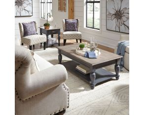 Ocean Isle Occasional Table Set in Slate Finish with Weathered Pine