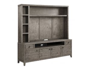 Tempe 84 Inch TV Console with Hutch and Back Panel in Grey Stone