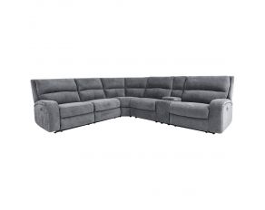 Polaris 6 Piece Modular Power Reclining Sectional with Power Headrests and Entertainment Console in Bizmark Grey