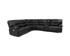 Spartacus 6 Piece Modular Power Reclining Sectional with Power Headrests and Entertainment Console with USB Pop-up in Black