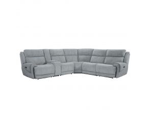 Spencer 6 Piece Modular Power Reclining Sectional with Power Headrests and Entertainment Console in Tide Pebble