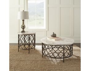 Roland Marble Top Occasional Table Set in White and Bronze