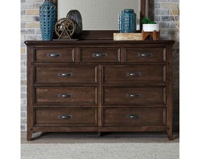 Liberty Furniture Saddlebrook 9 Drawer Dresser in Tobacco