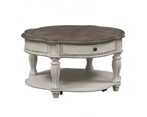 Magnolia Manor Round Cocktail Table in Antique White Finish