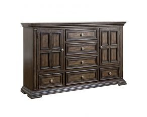 Big Valley 2 Door 6 Drawer Dresser in Brownstone Finish with Heavy Distressing