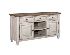 Heartland 56 Inch Tile TV Console in Antique White Finish with Tobacco Tops