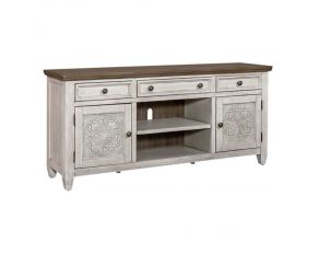 Heartland 66 Inch Tile TV Console in Antique White Finish with Tobacco Tops