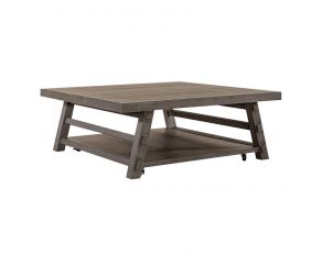 Modern Farmhouse Oversized Square Cocktail Table in Dusty Charcoal Finish with Heavy Distressing