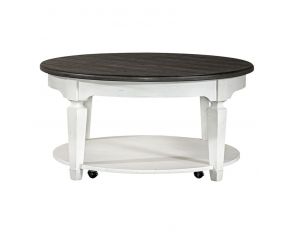 Allyson Park Round Cocktail Table in Wirebrushed White Finish with Charcoal Tops