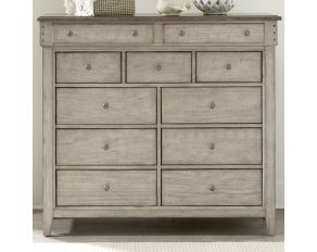 Ivy Hollow 11 Drawer Chesser in Weathered Linen Finish with Dusty Taupe Tops