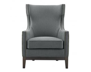 Roswell Linen Accent Chair with Brass Nailhead in Gray