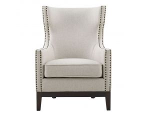 Roswell Linen Accent Chair with Brass Nailhead in Beige